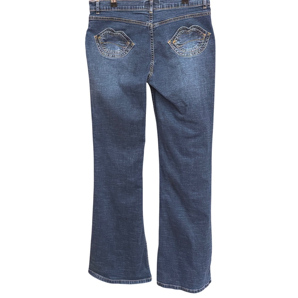 Vtg Bisou Bisou Michele Bohbot Flared Jeans Y2K McBling Lip Pocket 12